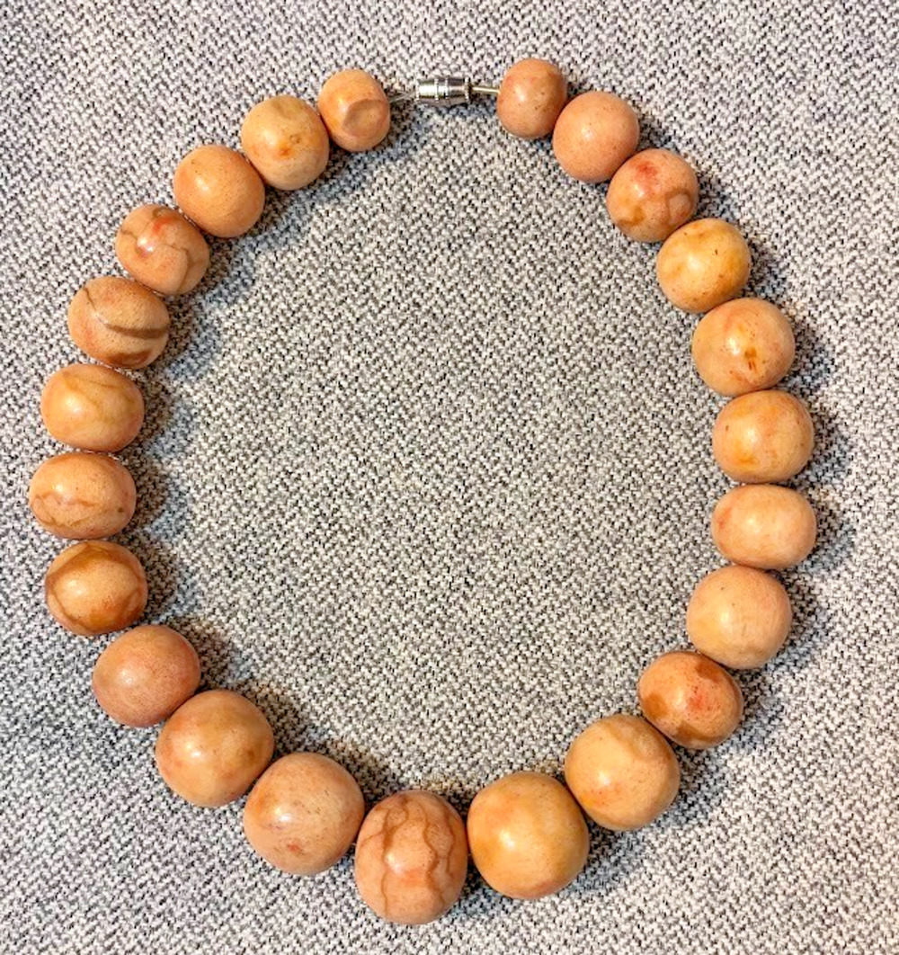 Vintage Chunky Apple Sponge Coral Beaded Statement Necklace Pale Peach Boho 15"